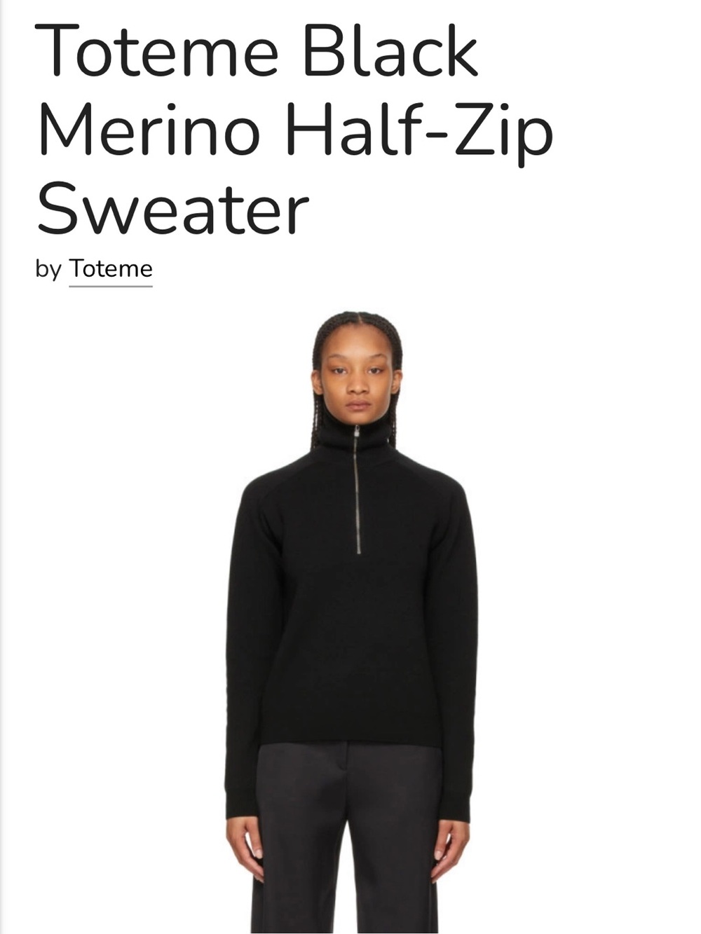 Toteme Black Merino wool Half-Zip Turtleneck Sweater